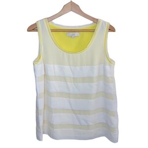 Loft | White & Yellow Thick Striped Sleeveless Tank Top Blouse Womens Small